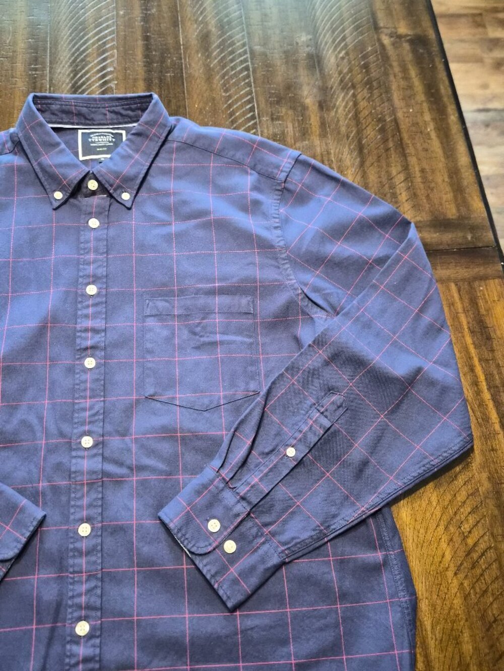 Charles Tyrwhitt Long Sleeve Dress Shirt Mens Sz XL Slim Fit Red Blue NWOT G571